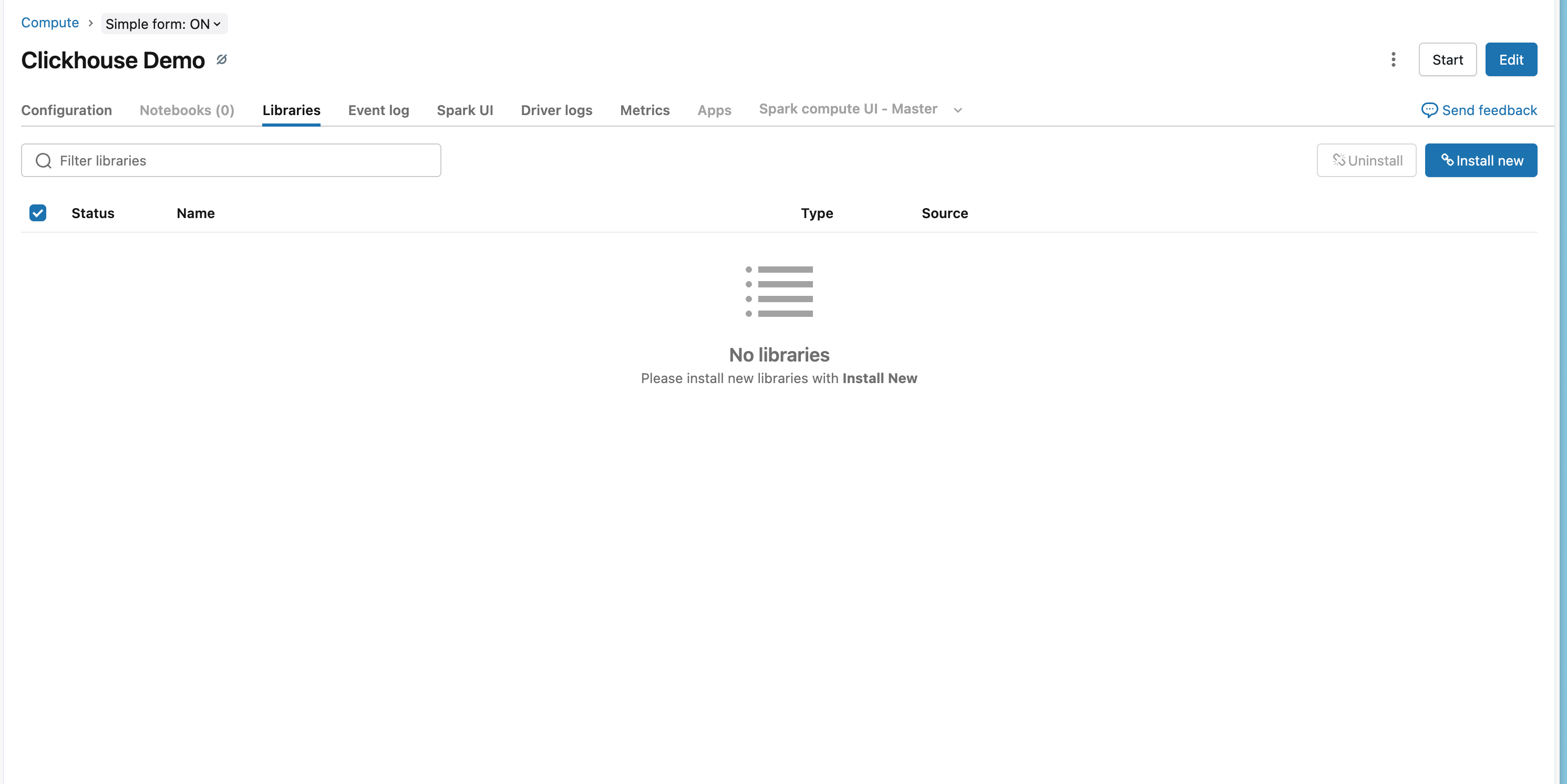 Databricks Libraries 탭