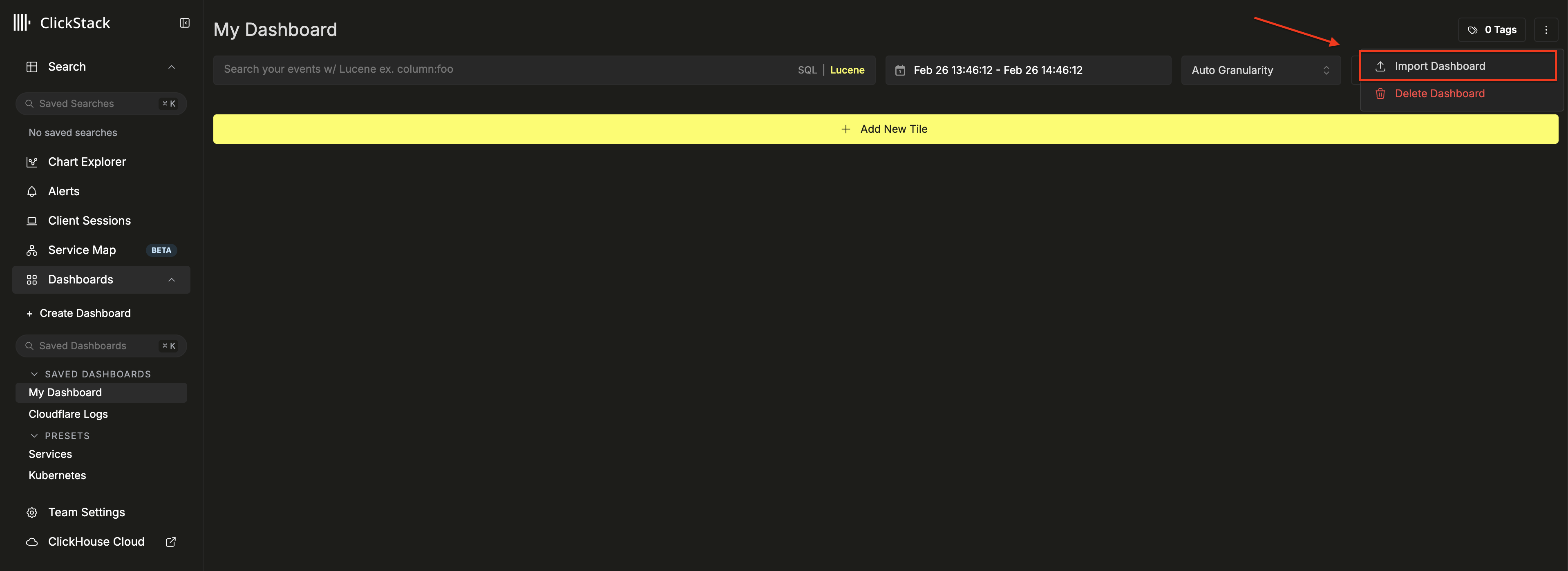 대시보드 가져오기