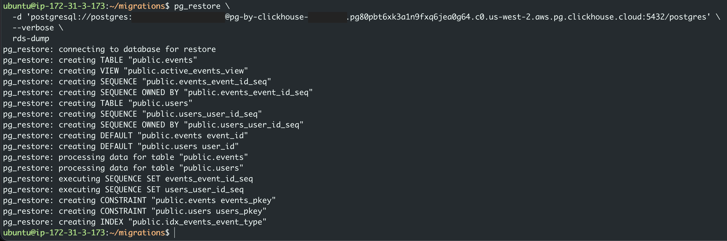pg_restore 명령 실행