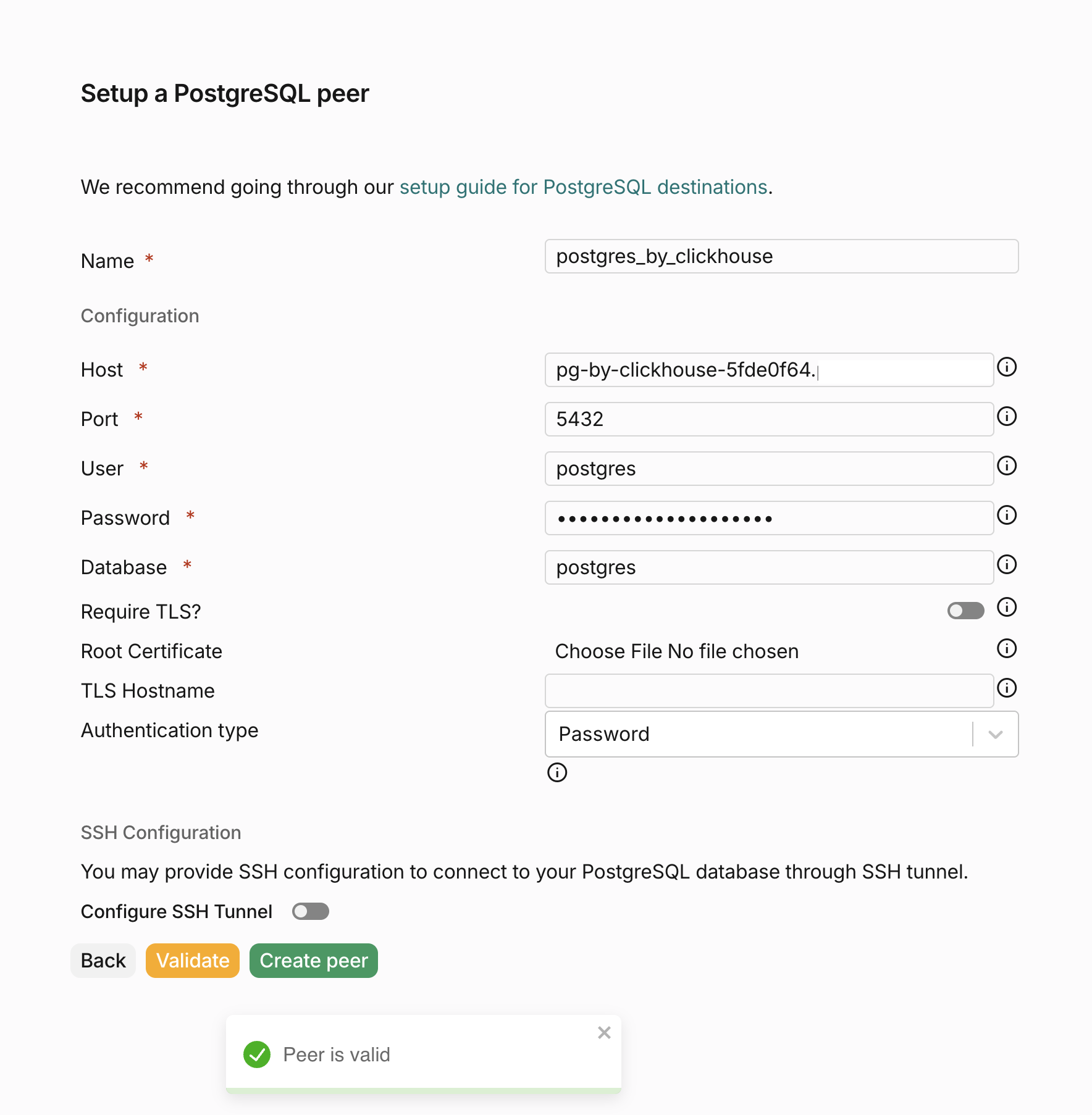 대상 피어 생성